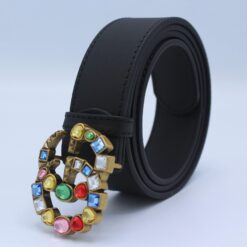 Leather belt with crystal Double G buckle - Brands Gateway