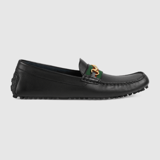 Gucci Men's Driver with Web Shoes in black calf leather with rubber sole