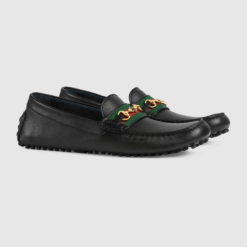 Gucci Men's Driver with Web Shoes in black calf leather with rubber sole