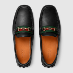 Gucci Men's Driver with Web Shoes in black calf leather with rubber sole
