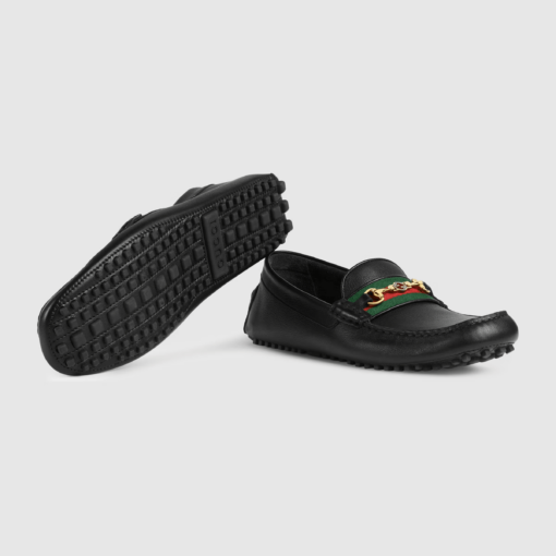 Gucci Men's Driver with Web Shoes in black calf leather with rubber sole