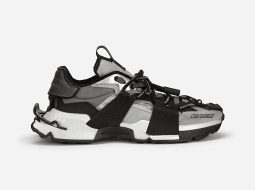 Mixed-materials Space Sneakers with calfskin and technical fabric details