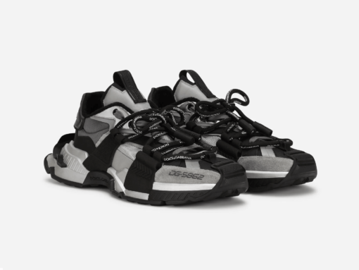 Mixed-materials Space Sneakers with calfskin and technical fabric details