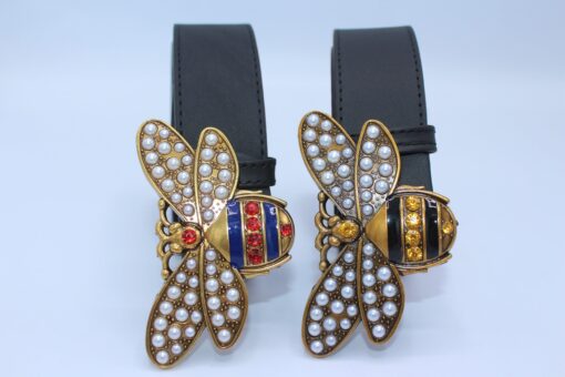 Perfect Bee Figured Black Leather Belt - Brands Gateway