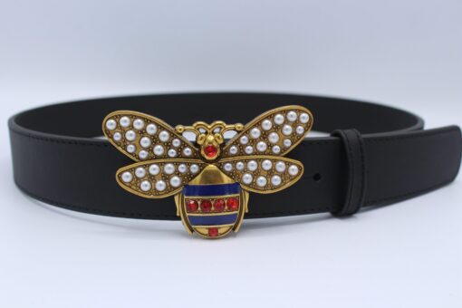 Perfect Bee Figured Black Leather Belt - Brands Gateway