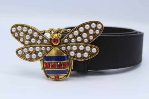 Perfect Bee Figured Black Leather Belt - Brands Gateway