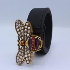 Perfect Bee Figured Black Leather Belt - Brands Gateway