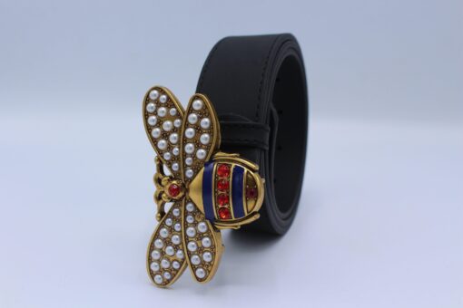 Perfect Bee Figured Black Leather Belt - Brands Gateway