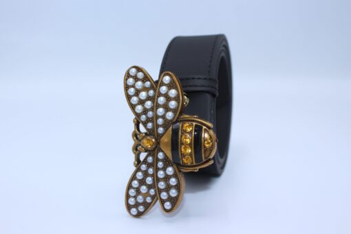 Perfect Bee Figured Black Leather Belt - Brands Gateway