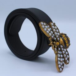 Perfect Bee Figured Black Leather Belt - Brands Gateway
