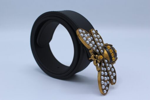Perfect Bee Figured Black Leather Belt - Brands Gateway