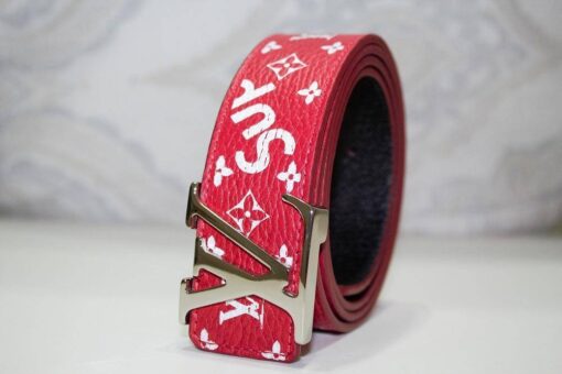 Red Monogram Leather Belt - Brands Gateway