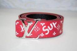 Red Monogram Leather Belt - Brands Gateway