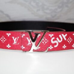 Red Monogram Leather Belt - Brands Gateway