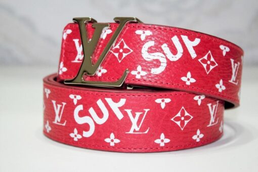 Red Monogram Leather Belt - Brands Gateway