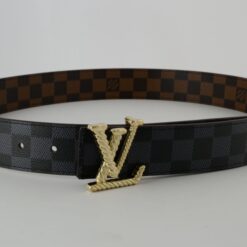 Reversible Brown & Grey Damier New Buckle Leather Belt - Brands Gateway