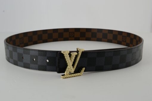 Reversible Brown & Grey Damier New Buckle Leather Belt - Brands Gateway