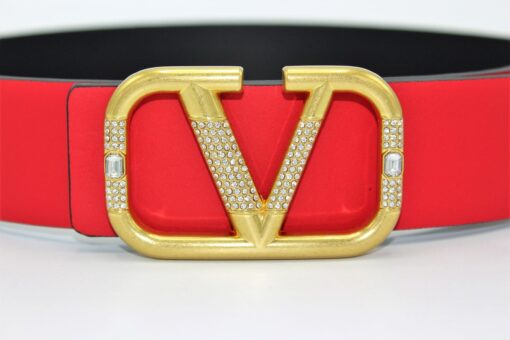 REVERSIBLE V DIAMOND LOGO SIGNATURE BELT IN GLOSSY CALFSKIN 40 MM - Brands Gateway