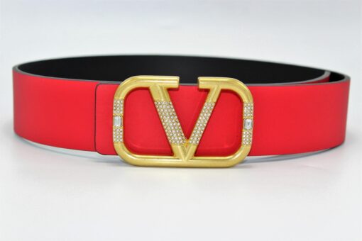REVERSIBLE V DIAMOND LOGO SIGNATURE BELT IN GLOSSY CALFSKIN 40 MM - Brands Gateway