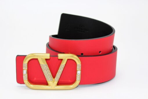 REVERSIBLE V DIAMOND LOGO SIGNATURE BELT IN GLOSSY CALFSKIN 40 MM - Brands Gateway