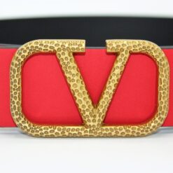 Valentino Reversible V Logo Signature Belt in Glossy Calfskin