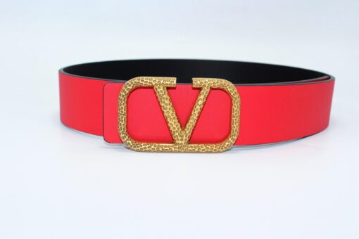 Valentino Reversible V Logo Signature Belt in Glossy Calfskin
