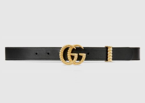 Torchon Double G Buckle Black Leather Belt - Brands Gateway