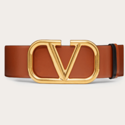 V Gold Buckle Leather Belt 7 CM - Brands Gateway
