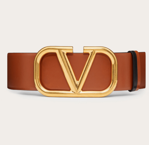 V Gold Buckle Leather Belt 7 CM - Brands Gateway