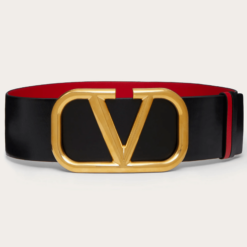 Valentino V Gold Buckle Leather Belt 7 cm front view