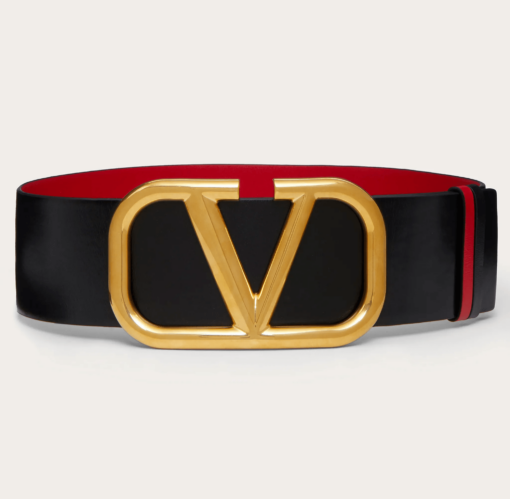 Valentino V Gold Buckle Leather Belt 7 cm front view
