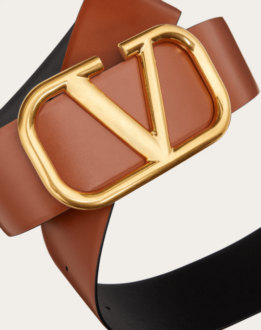 V Gold Buckle Leather Belt 7 CM - Brands Gateway