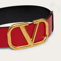 Valentino V Gold Buckle Leather Belt 7 cm front view