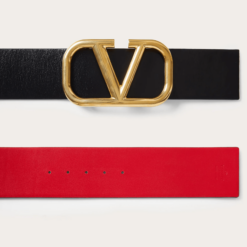 Valentino V Gold Buckle Leather Belt 7 cm front view