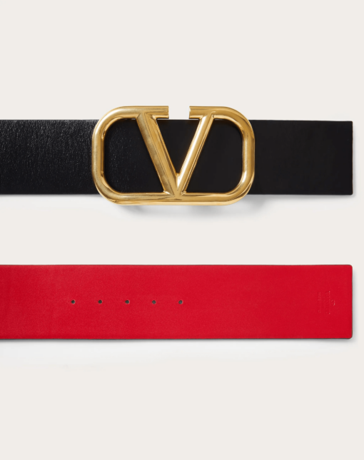 Valentino V Gold Buckle Leather Belt 7 cm front view