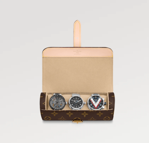 Louis Vuitton Watch Case Brown Monogram with premium cowhide trimmings