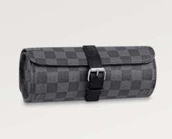 Louis Vuitton Watch Case Grey Damier with cowhide leather trimmings