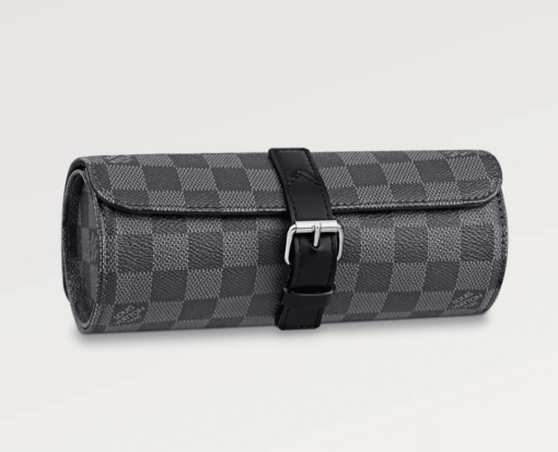 Louis Vuitton Watch Case Grey Damier with cowhide leather trimmings