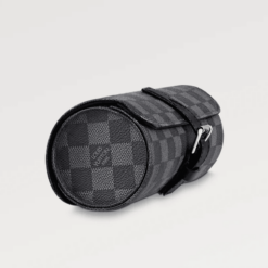 Louis Vuitton Watch Case Grey Damier with cowhide leather trimmings